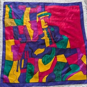 Vintage Women's Picasso Scarf 33" Square Bright Abstract Cubism